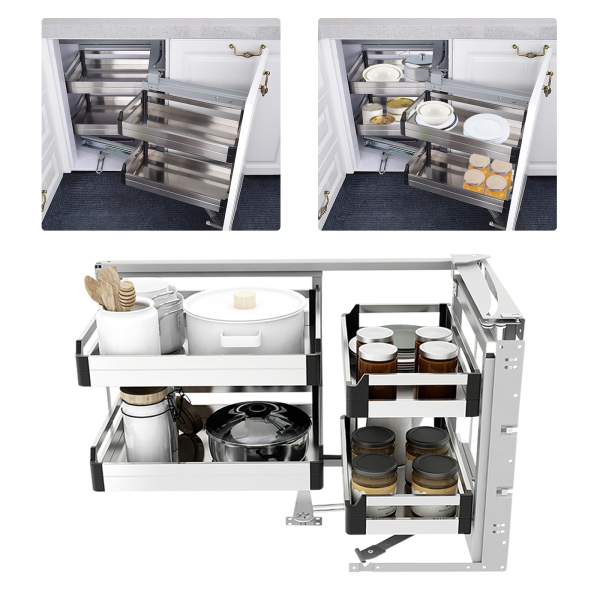 Blind Corner Cabinet, Blind Corner Cabinet Organizer, Corner Optimizer, Chrome Blind Corner Soft Close